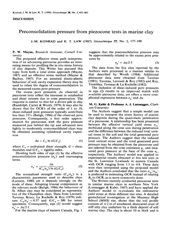 Más sobre Discusión sobre la Presión de Preconsolidación a partir de Pruebas de Piezocono en Ambientes Marinos